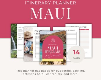 Planificador de viaje a Maui (PDF), itinerario imprimible y lista de equipaje, seguimiento de presupuesto de vacaciones, organizador de viajes digital para vacaciones en la isla de Hawái