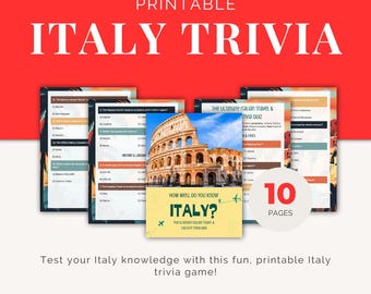 Printable Italy Trivia Game, Fun Italian Quiz for Parties, Italy Printable Game for Kids & Adults, Travel Game, Instant Download