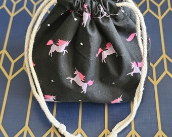 Dice Bag - Midnight Unicorn - 7" Handmade Cotton Drawstring Bag