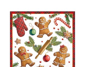 Gingerbread Cookies Decoupage Cocktail Napkin, 5" x 5", Holiday Designs