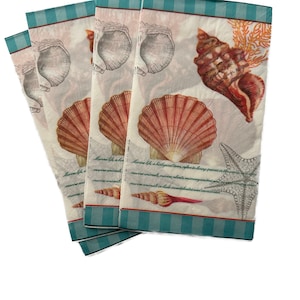 Coastal, Seashell Design Decoupage Napkin 8.25&quot; x 4.5&quot; Guest Size Scrapbooking, Journals, Paper Collage, Decorative Paper