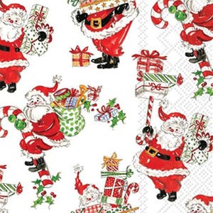 Christmas Decoupage Napkins: Holly Jolly Santas, Guest Size