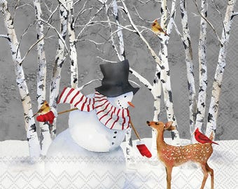 Snowy Fawn Christmas Decoupage Napkin, Holiday, Cocktail Size 5" x 5"