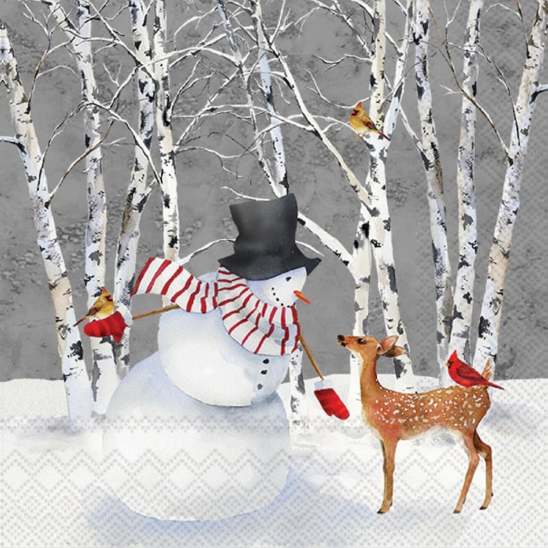 Snowy Fawn Christmas Napkins: Holiday Decoupage Paper, Cocktail Size image 1