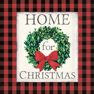 Christmas Wreath Napkins: Home for Christmas Decoupage Paper (5x5 Cocktail Size)
