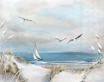 Sailing at Sea Decoupage Cocktail Napkin 5" x 5", Ocean, Coastal Theme, Sailboat