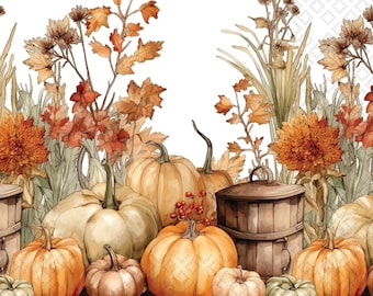 Autumn Abundance Decoupage Cocktail Napkin 5" x 5", Fall Designs, Pumpkins
