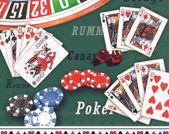 Casino Decoupage Napkin, Poker, Roulette Design - Lunch Size 6.5" x 6.5"