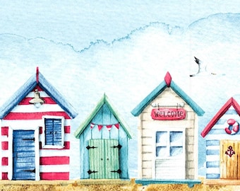 Servilleta de decoupage "Casas de arena", con motivos costeros, playeros y de cóctel, 12,7 x 12,7 cm