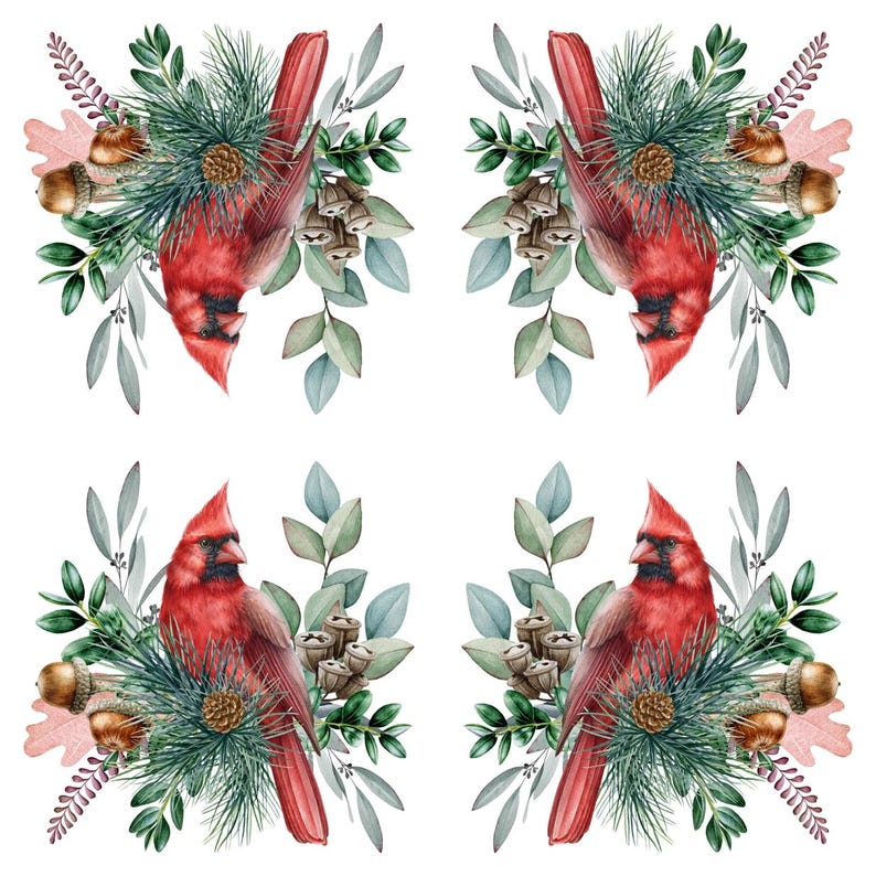Red Cardinal Decoupage Napkin, Bird, Evergreen, Paper Collage, Cocktail ...