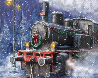 Servilleta con diseño de tren Holiday Express, estilo decoupage, ideal para Navidad o cócteles, 5" x 5".