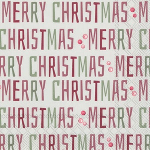 Merry Christmas Decoupage Napkins: Holiday Cocktail Size