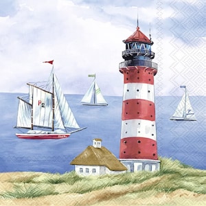 Nautical, &quot;Seelust&quot; Lighthouse Design Decoupage Napkin 5&quot; x 5&quot; Cocktail Size, Paper Collage, Journals, Scrapbooking,