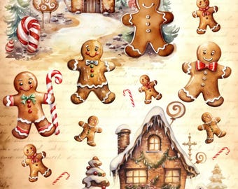 Gingerbread Holiday Rice Paper, Decorative Paper, Junk Journal, Scrapbooking