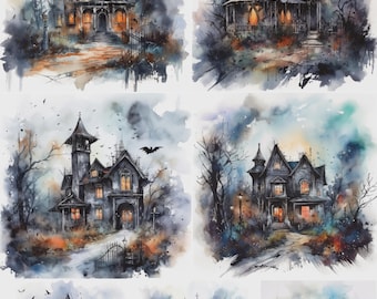 Spooky Halloween A4 Decoupage Rice Paper, Haunted House