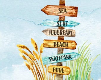 Beach Signs Coastal Decoupage Lunch Napkin 6.5" x 6.5", Seaside, Nautical, Ocean