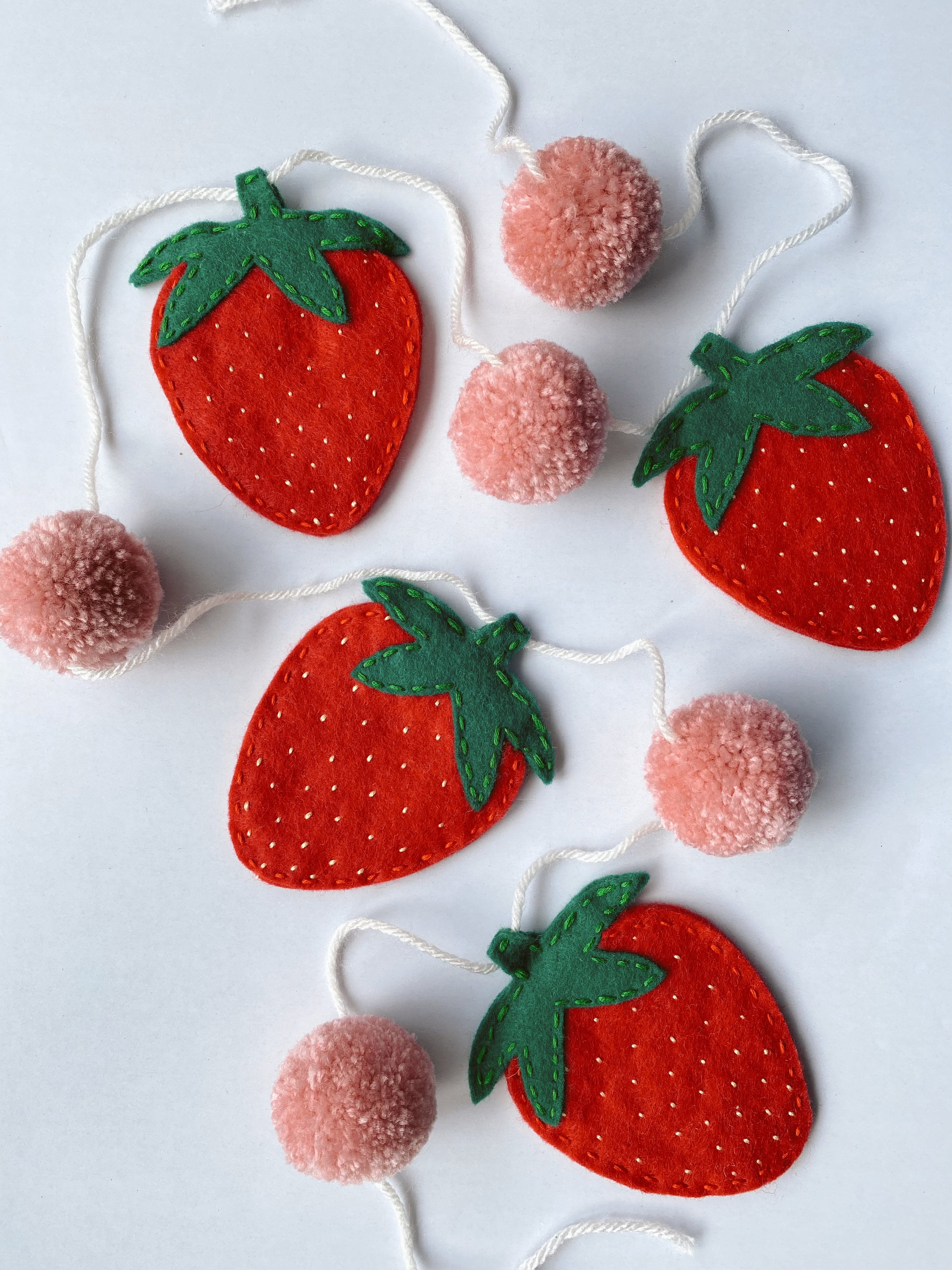Felt Strawberry Garland with Pompoms