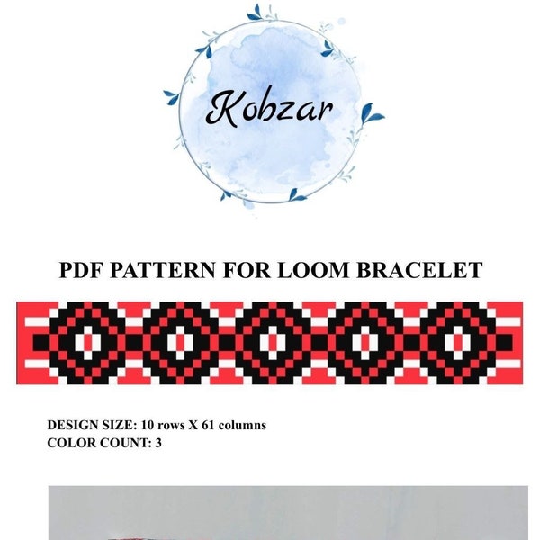 Kobzar | Pattern for loom bracelet | Loom Beading Bracelet | Cuff Bead Pattern |Black Red White | Preciosa | PDF Instant Download Ukraine