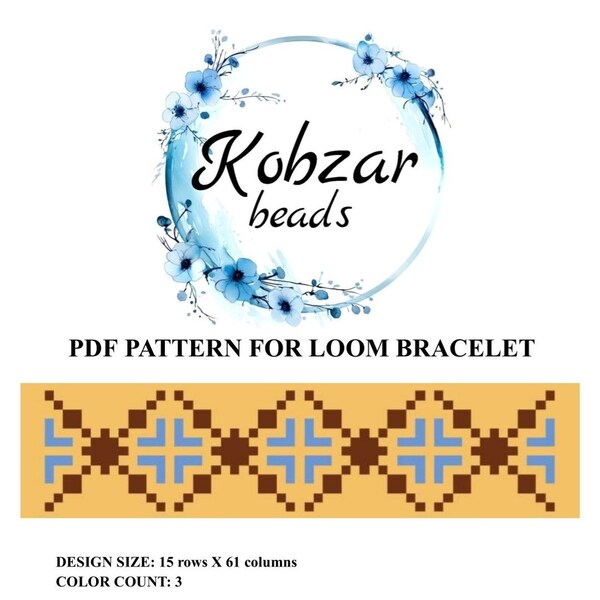 Pattern for loom bracelet | Loom Beading Bracelet Cuff Bead Pattern beige blue brown | Preciosa | PDF Instant Download Ukraine Kobzar
