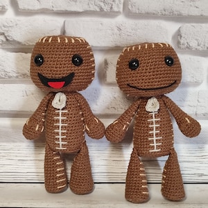 Muñeco Sackboy de ganchillo, peluche de Little Big Planet, juguete amigurumi hecho a mano, regalo para gamers, peluche de personaje de videojuego, regalo de cumpleaños