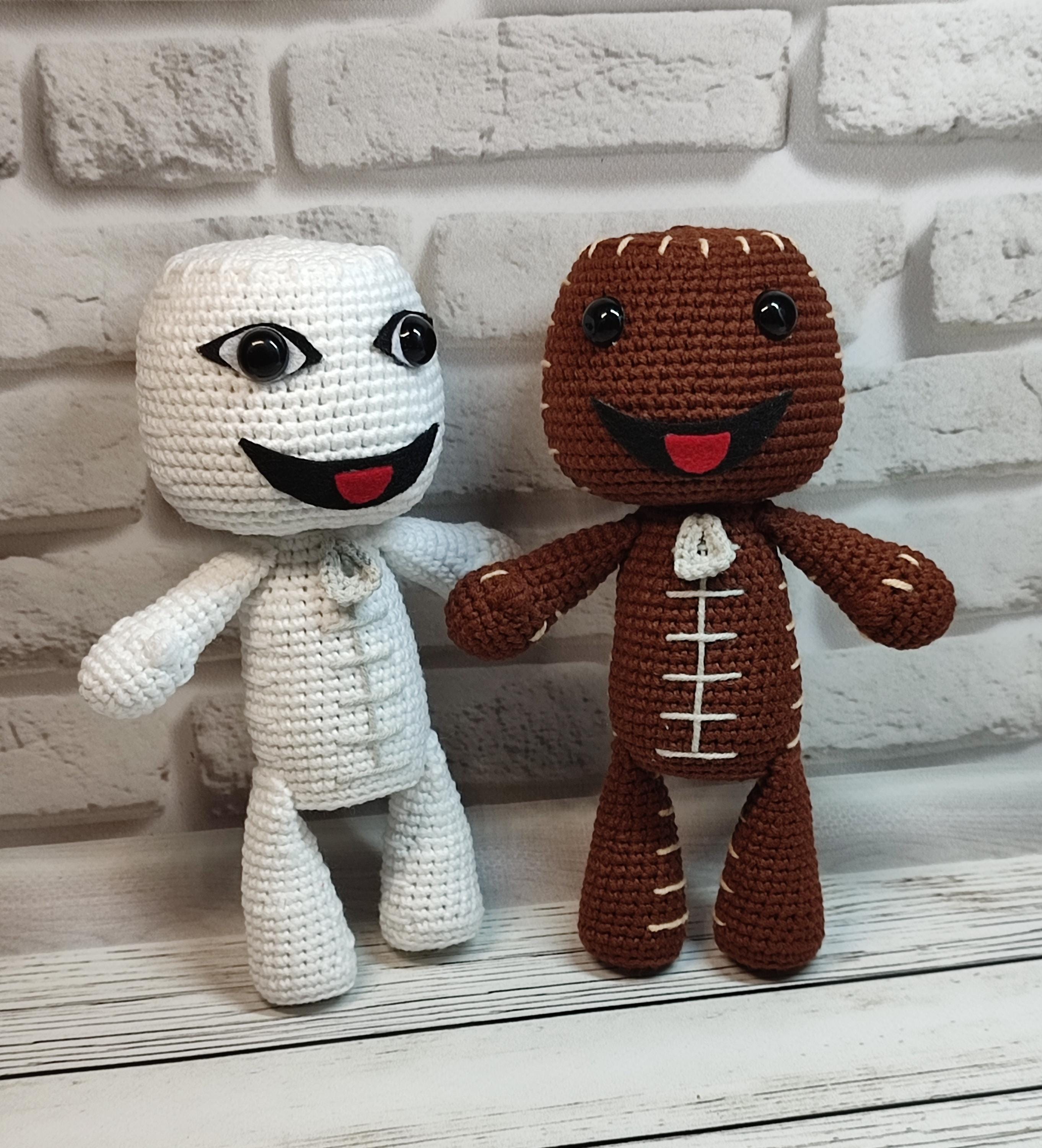 Sackboy Crochet Brown and White Custom Plush Doll Little Big