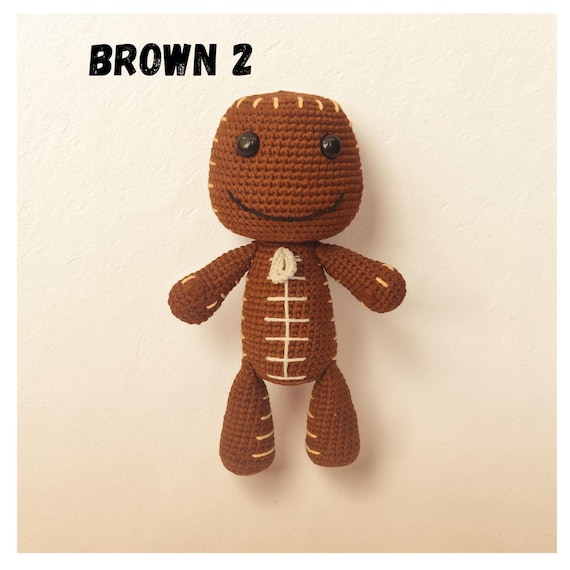 Sackboy Crochet Brown and White Custom Plush Doll Little Big