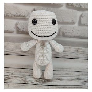 White crochet Sackboy doll Plush Sacboy costume little big planet 3 birthday sack boy figure gift for gamers characters lbp keychain plushie
