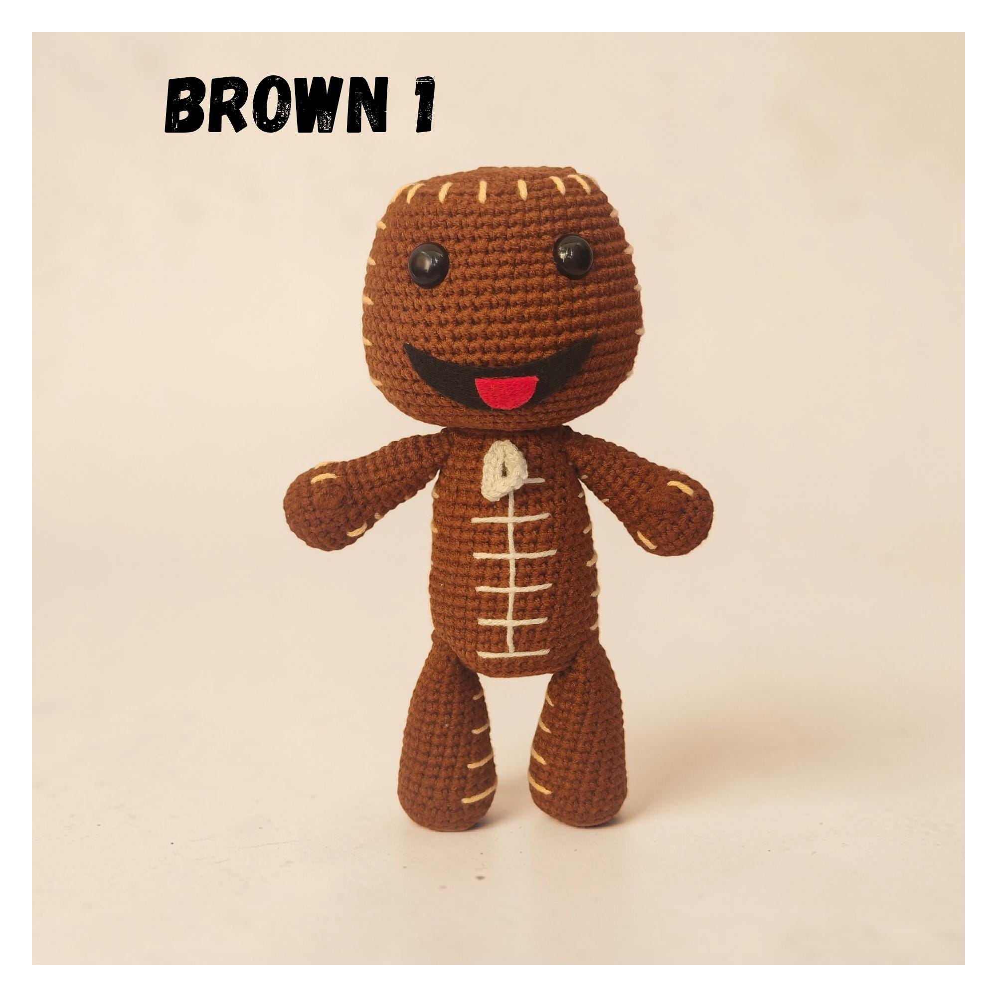 リトルビッグプラネット サックボーイ 編みぐるみ マスコット中古 Sackboy Crochet Brown and White Custom Plush Doll Little Big