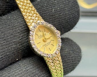 Lucien Piccard Quartz Watch Gold Tone Woven Bracelet Pear-Shaped Case