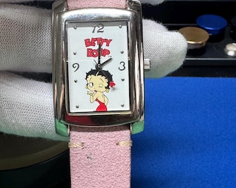 Vintage Betty Boop Ladies Watch – Quartz Cartoon Dial, Pink Strap, Stainless Steel Case