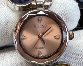 Vintage Guess Rose Dial Bracelet Watch: Iridescent Crystal, Y2K Glam