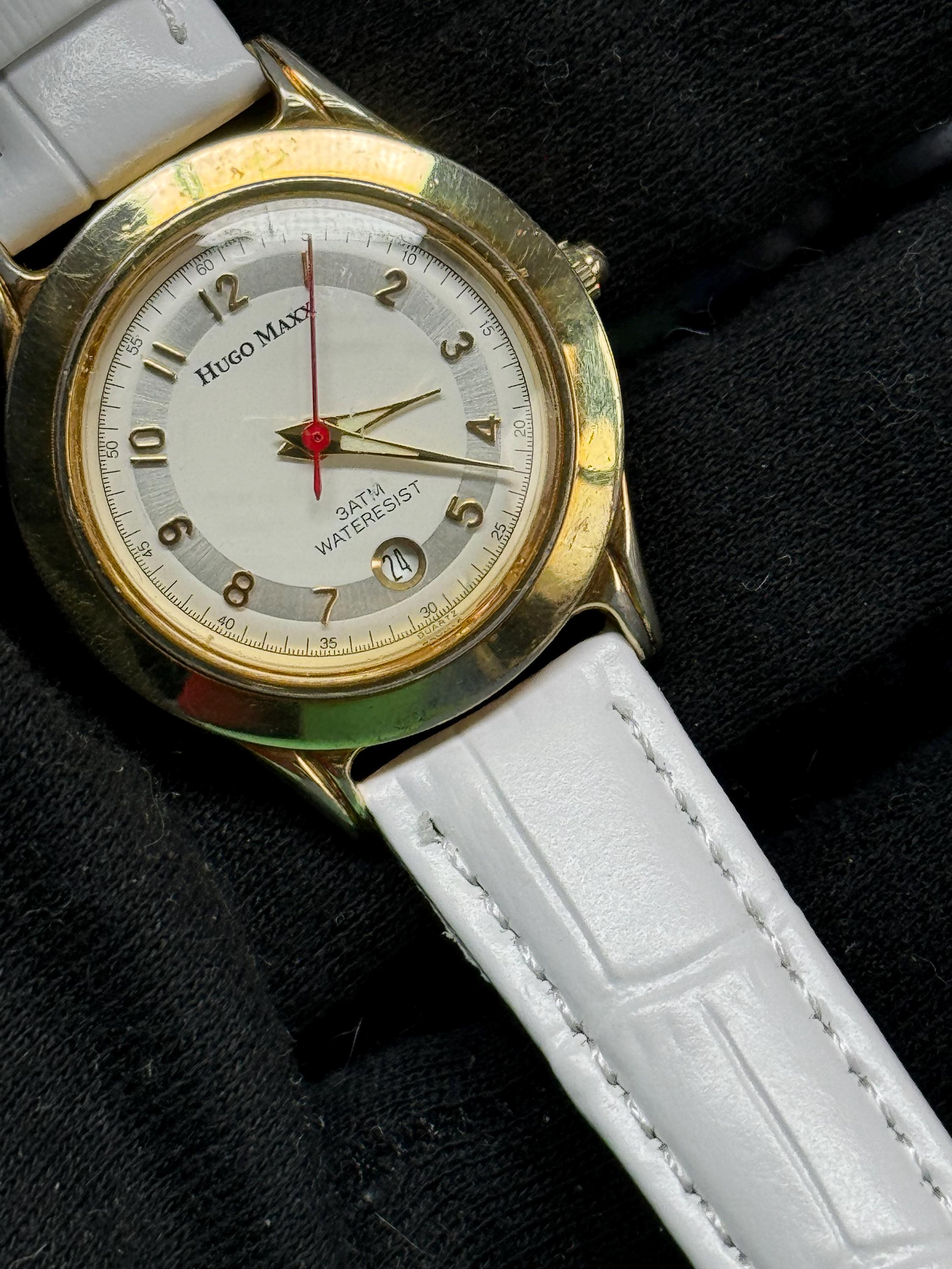 Vintage Hugo Maxx Ladies Watch Gold Tone Case With New White