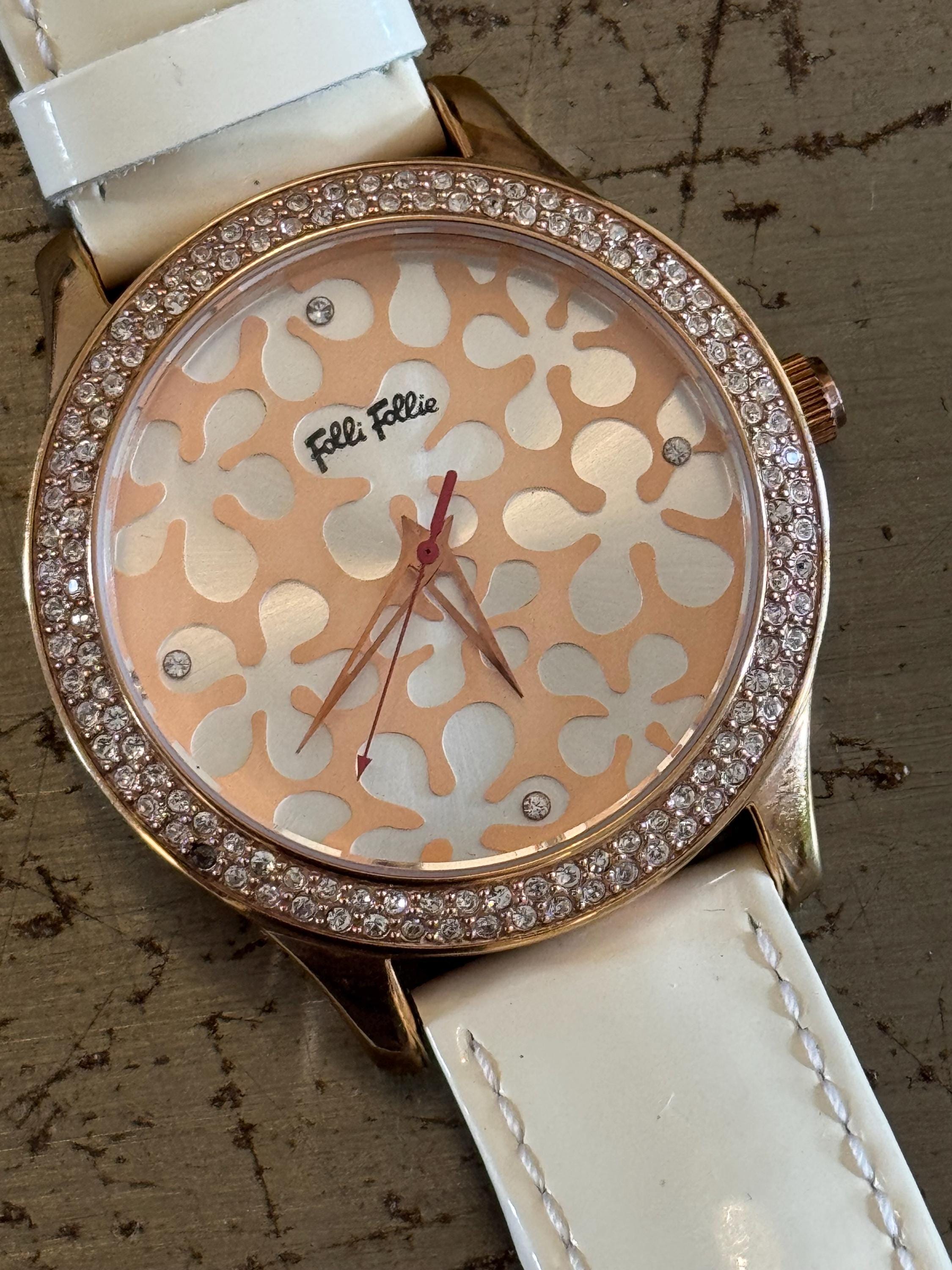 Vintage Folli Follie Rose Gold Watch: Crystal Bezel, White  display picture 1