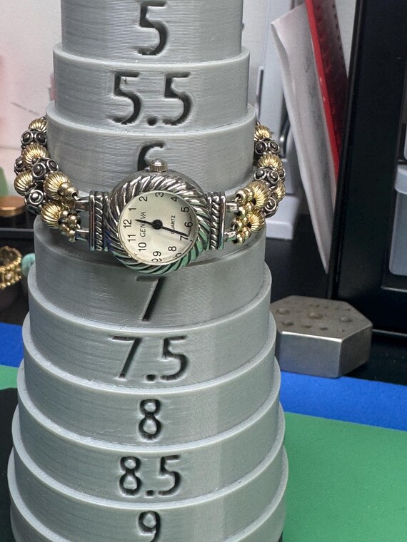 Geneva Two-tone Beaded Bracelet Watch: Heart Clasp, Japan  display picture 1