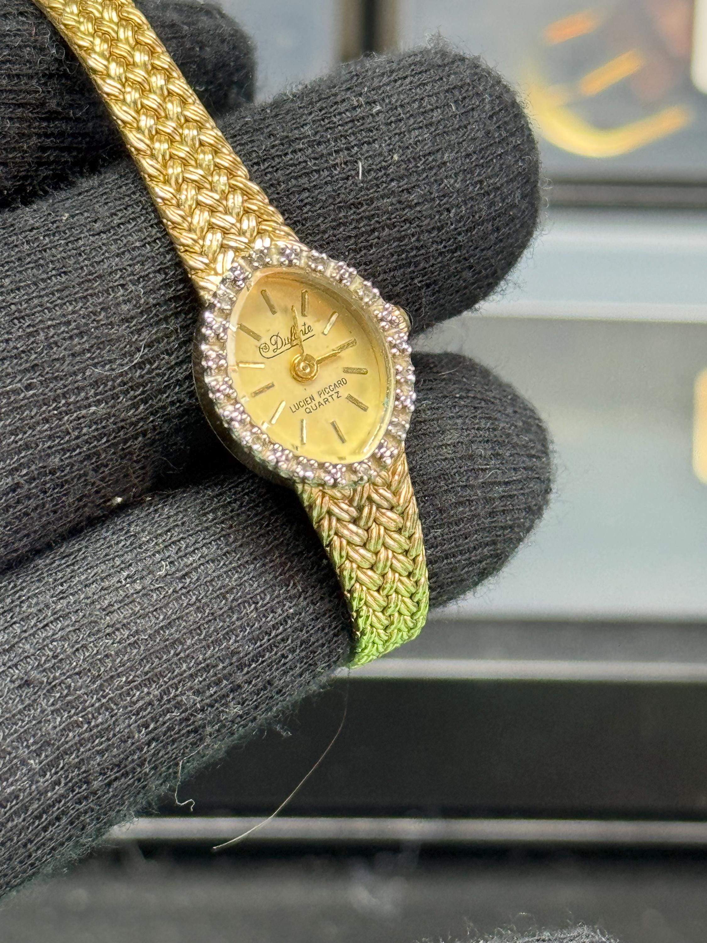 ? Lucien Piccard Ladies Dufonte Vintage Quartz Diamond faced lined & Gold Watch Lucien Piccard Women Gold Wristwatches for sale - eBay main image 4