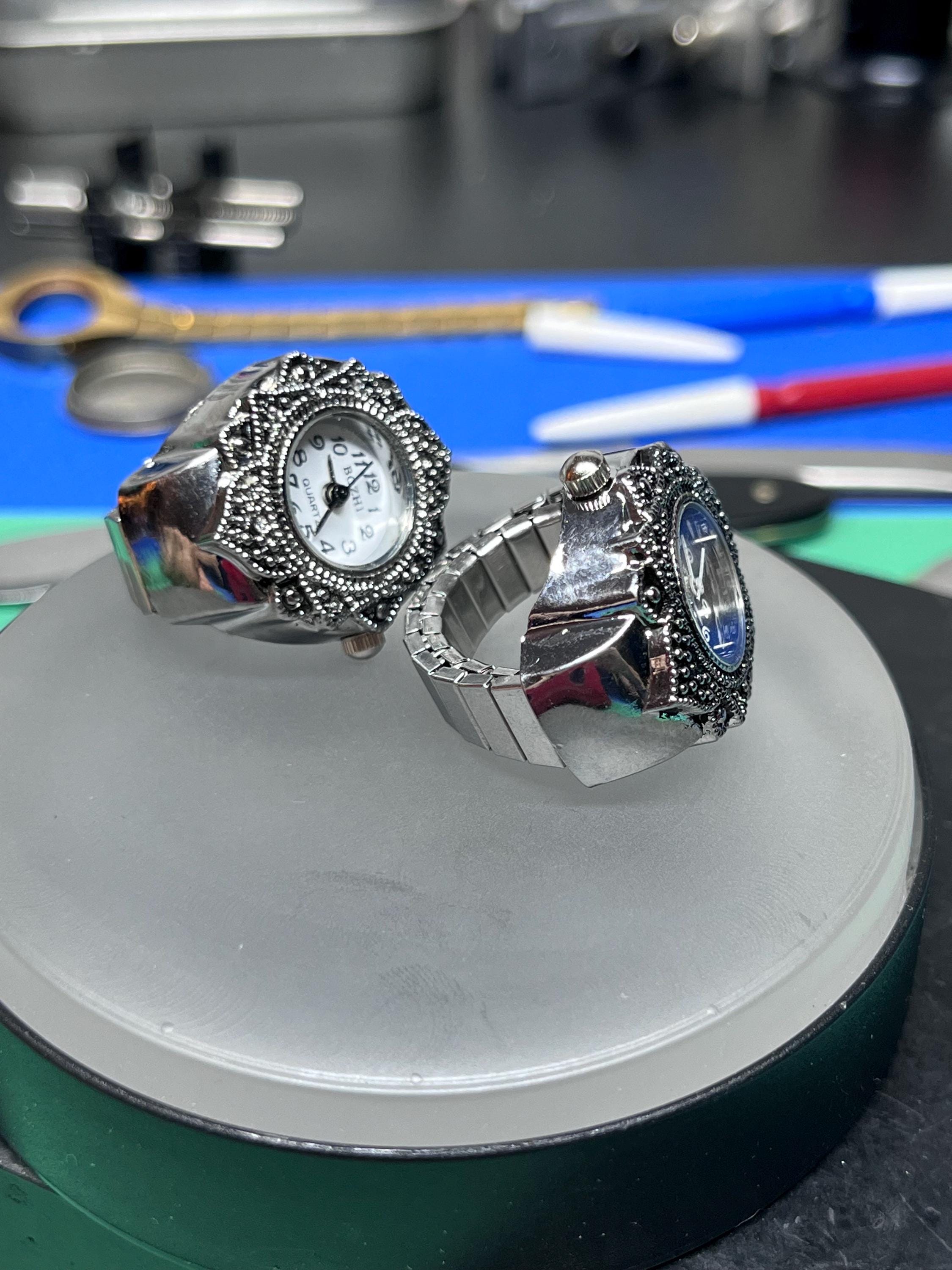 Vintage Style Quartz Finger Ring Watches - Set of Two (black