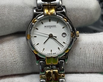 Reloj de cuarzo bicolor vintage Wittnauer, esfera blanca, brazalete con fecha