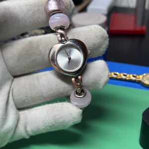 Vintage Charm Bracelet Watch with Heart-Shaped Face & Love Charm – Fully Functional