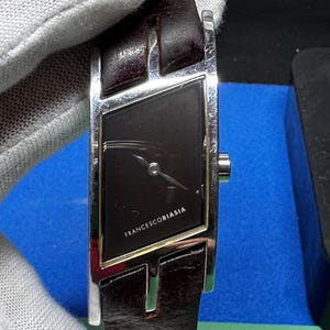Vintage Francesco Biasia Rectangular Watch, Minimalist Italian Quartz Leather Strap