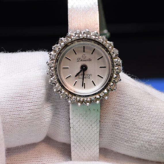 Vintage Armitron Cocktail Watch | Silver Tone Crystal Halo Ladies Dress Watch