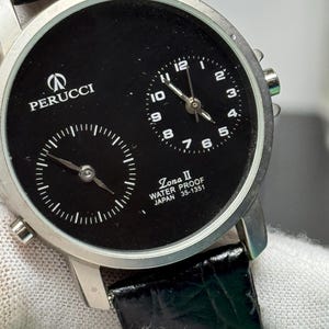 Zegarek na rękę Perucci Unisex Dual Timer - sprawny, stylowy czarny pasek ze skóry
