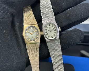 Timeless Vintage Ladies Bulova Accutron Watches in 10K Gold Filled - Ideal for Fashion Jewelry Stacking - Sold Together