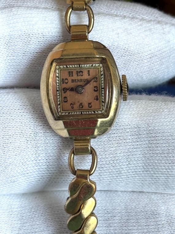 Vintage Benrus Ladies Cocktail Watch: 10K Rolled Gold, Rust Dial