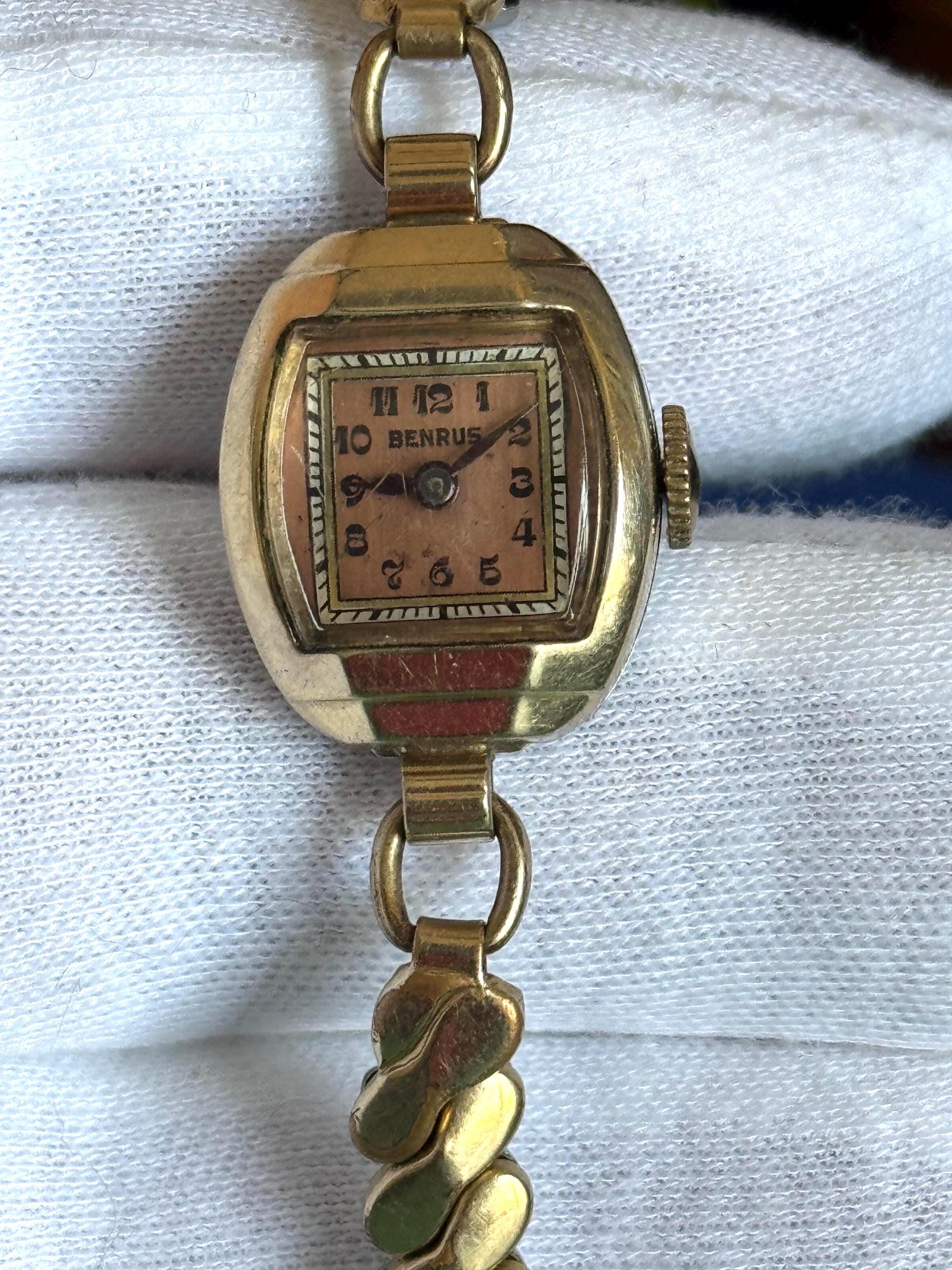 Vintage Benrus Ladies Cocktail Watch: 10K Rolled Gold, Rust Dial