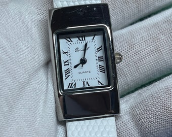 Vintage White Watch: Dainty Leather Band, New Battery