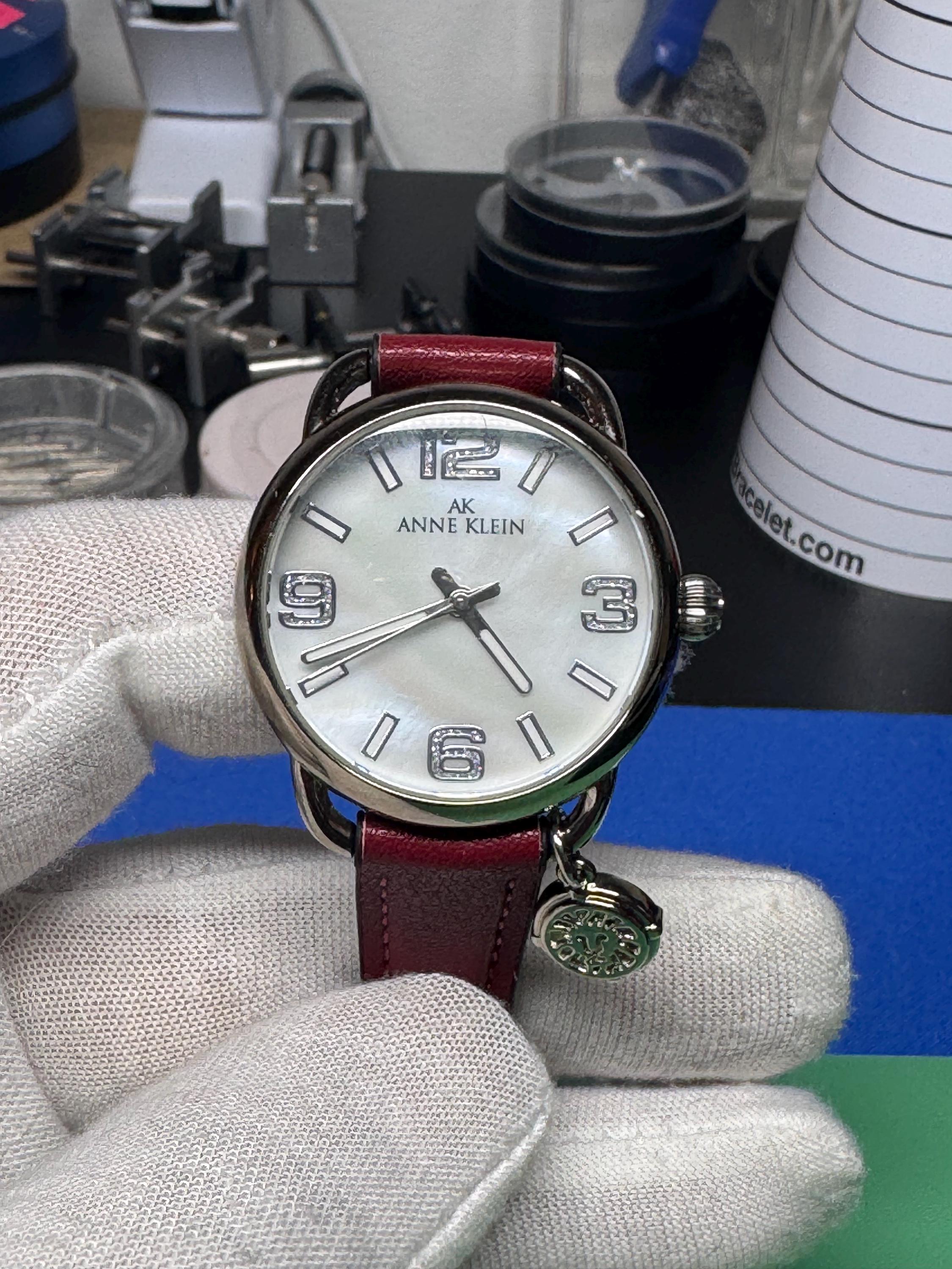 Anne Klein Women\'s Red Leather Band‎ Stainless Steel Back Quartz Watch OS Anne Klein Watch Red Leather Strap (Needs | Mercari main image 4