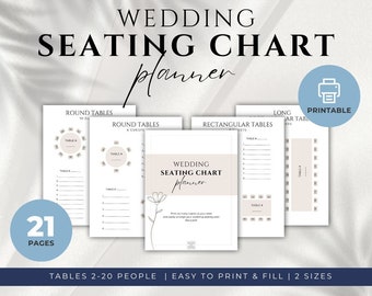Planificador de gráficos de asientos de mesa de boda imprimible, Organizador de planos de mesa beige, Plantilla de asientos para desayuno de boda, Redondo, Rectángulo, Mesas de granero