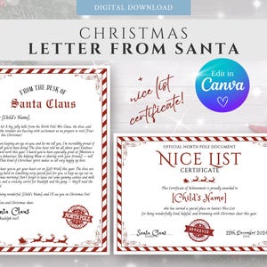 Carta de Papá Noel / Carta de Papá Noel / Plantilla de carta de Papá Noel / Carta de Papá Noel / Descarga digital / Editar con Canva