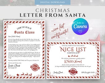 Carta de Papá Noel / Carta de Papá Noel / Plantilla de carta de Papá Noel / Carta de Papá Noel / Descarga digital / Editar con Canva