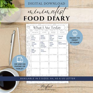 Food Diary | PRINTABLE Food Journal | Meal Tracker | Printable Journal Page | Food Log | Planner Page | Meal Plan